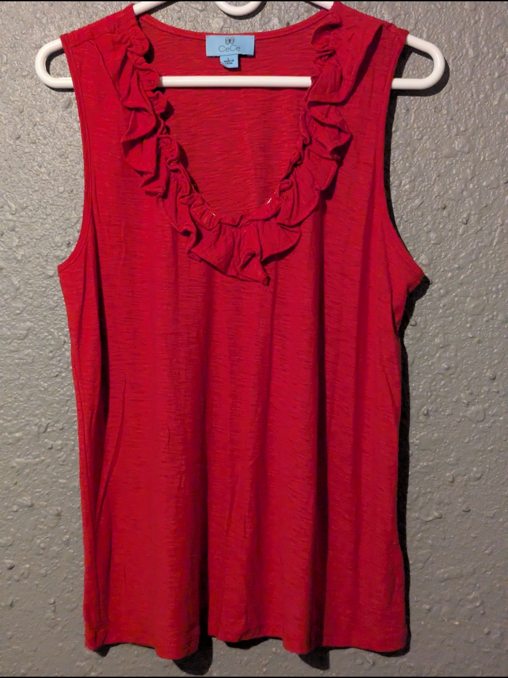 L Red Ruffle-Trim Sleeveless Tank